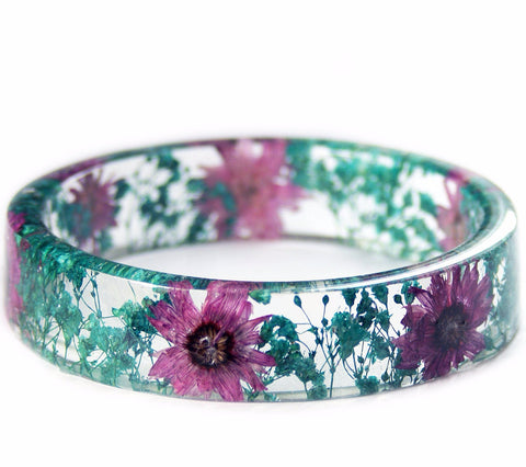 Purple Daisy Turquoise Flower Resin Bracelet