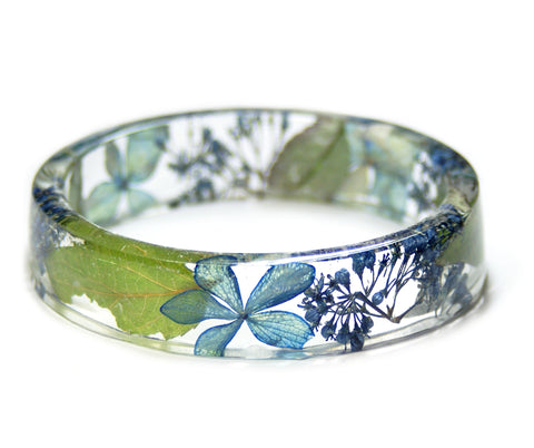 Blue Hydrangea Flower Resin Bracelet