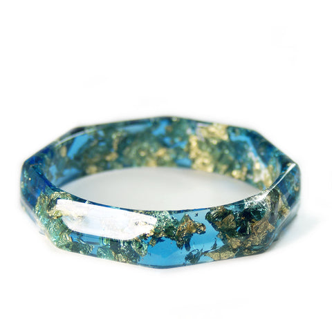 Faceted Teal and Gold Flake Bracelet