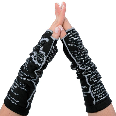 The Raven Writing Gloves  Black and Gray Fingerless Gloves