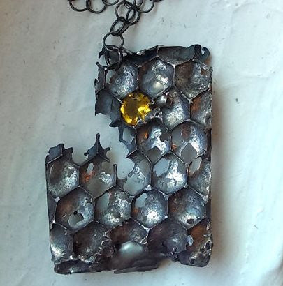 Sterling Silver Honeycomb and Citrine Necklace
