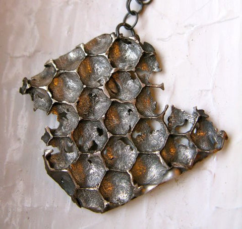 Sterling Silver Long Honeycomb Necklace