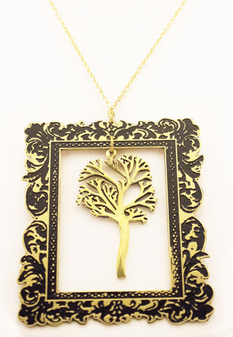 Brass Tree in Frame Necklace